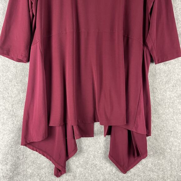 Susan Graver Liquid Knit Cardigan Womens 1X Burgundy 3/4 Sleeve Open Stretch - Picture 10 of 12
